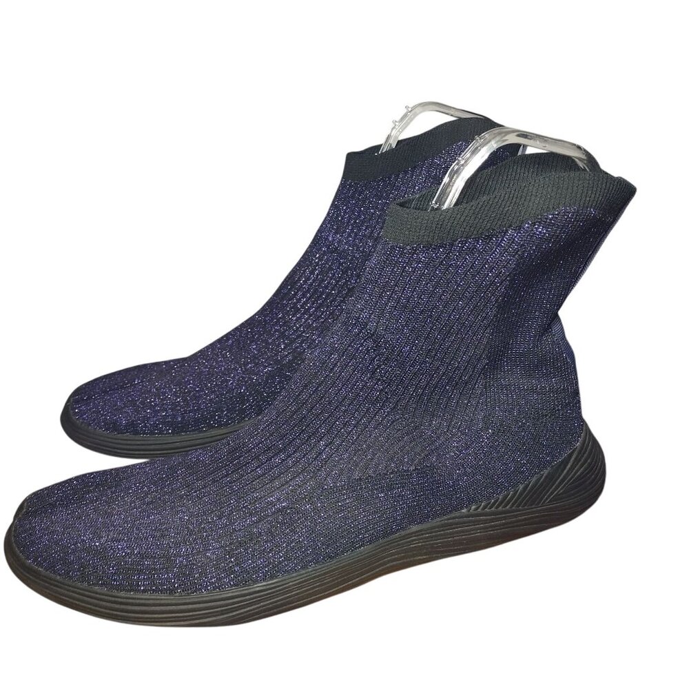 ILysm Split-Toe Glitter Sock Boots Purple/Black Womens Size 13 Ribbed Knit Upper